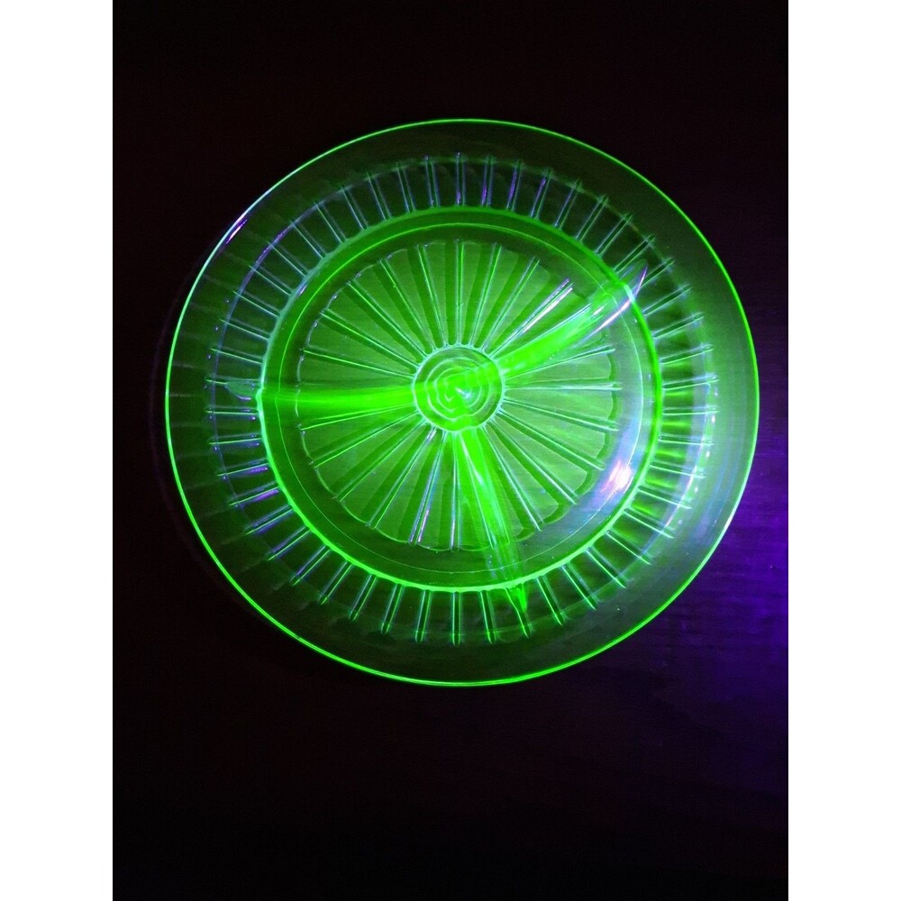 Vintage Hazel Atlas Century Green Depression Glass 10" Divided Plate UV Uranium